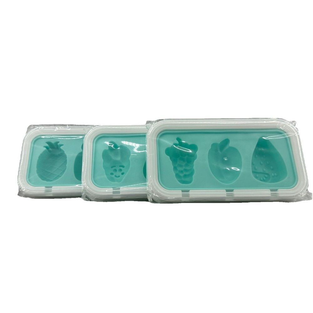 Ice‎ Pop Molds Set of 3 Fruit Shapes Silicone Mold Popsicle Kids Baby Healthy